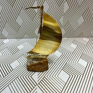 DeMott Brass Mid Century Modern Sail Boat on Marble Base Signed Vintage